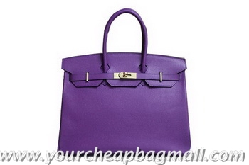 Discount Hermes Birkin 35CM Tote Bag Purple Clemence Leather H6089 Gold