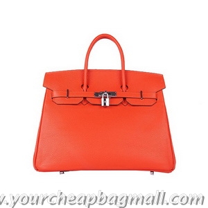 Big Discount Hermes Birkin 35CM Tote Bag Orange Clemence Leather H6089 Silver