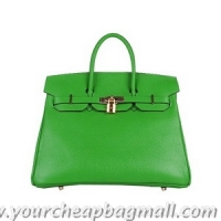 Discount Hermes Birkin 35CM Tote Bag Green Clemence Leather H6089 Gold