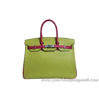 Super Quality Hermes Birkin 35CM Tote Bag Light Yellow With Rose Original Leather BK35 Silver