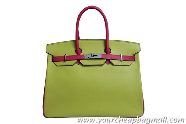 Super Quality Hermes Birkin 35CM Tote Bag Light Yellow With Rose Original Leather BK35 Silver