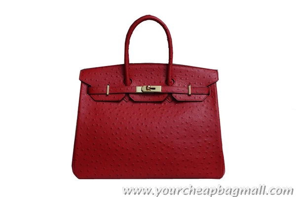 Most Popular Hermes Birkin 35CM Tote Bag Red Ostrich Leather BK35 Gold