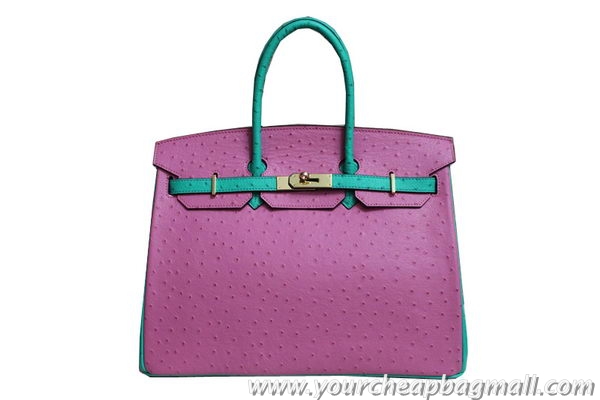 Colorful Hermes Birkin 35CM Tote Bag Pink And Green Ostrich Leather BK35 Gold