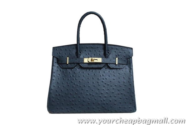 Unique Hermes Birkin 35CM Tote Bag Dark Blue Ostrich Leather BK35 Gold