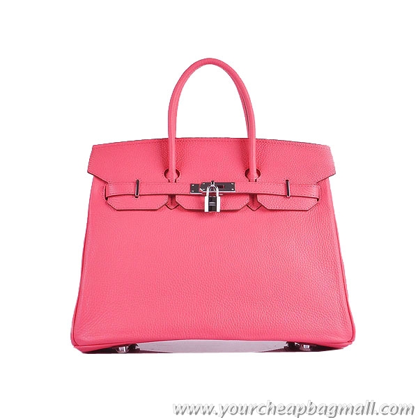 Good Product Hermes Birkin 35CM Tote Bag Pink Clemence Leather H6089 Silver