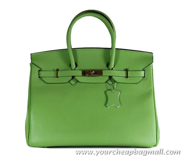 Practical Hermes Birkin 35CM Tote Bag Green Clemence Leather H6089 Gold