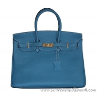 Cheap Hermes Birkin 35CM Tote Bag Light Blue Clemence Leather H6089 Gold