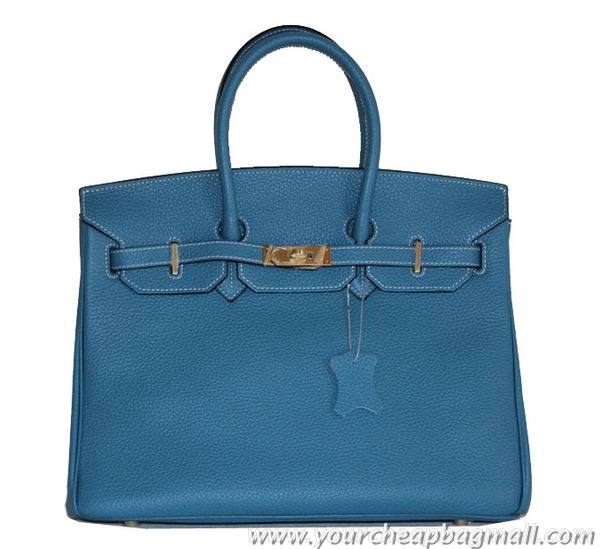 Cheap Hermes Birkin 35CM Tote Bag Light Blue Clemence Leather H6089 Gold