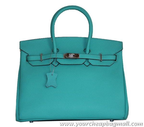 Cheap Hermes Birkin 35CM Tote Bag SkyBlue Clemence Leather H6089 Silver