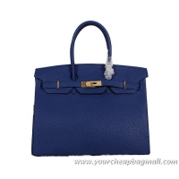 Inexpensive Hermes Birkin 35CM Tote Bag RoyalBlue Clemence Leather H35 Gold