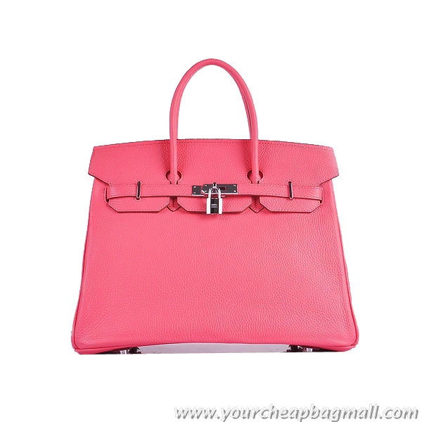 Free Shippings Hermes Birkin 35CM Tote Bag Pink Grainy Leather H6089 Silver