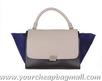 Discounts Celine Trapeze Bag Calfskin & Nubuck 88037 Black&Gray&RoyalBlue