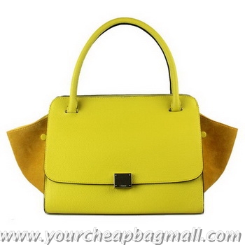 Good Looking Celine Trapeze Bag Nubuck Leather & Calfskin 18024 Lemon