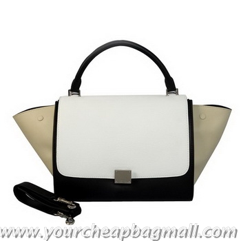 Duplicate Celine Trapeze Bag Original Leather C006 White&Black&OffWhite