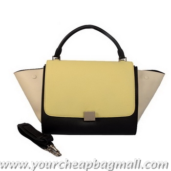 Best Product Celine Trapeze Bag Original Leather C006 Lemon&Black&OffWhite