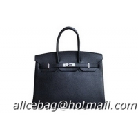 Most Popular Hermes Birkin 35CM Tote Bag Black&Rose Clemence Leather H35 Silver