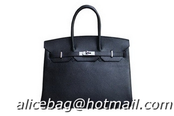 Most Popular Hermes Birkin 35CM Tote Bag Black&Rose Clemence Leather H35 Silver