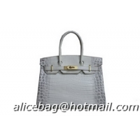 Pretty Style Hermes Birkin 35CM Tote Bag White Croco Leather H35 Gold