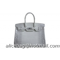 Top Grade Hermes Birkin 35CM Tote Bag White Croco Leather H35 Silver