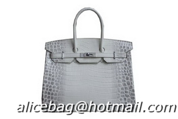 Top Grade Hermes Birkin 35CM Tote Bag White Croco Leather H35 Silver