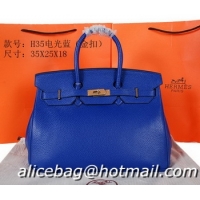 Grade Quality Hermes Birkin 35CM Tote Bag Blue Original Grainy Leather H35 Gold