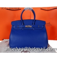 Low Price Hermes Birkin 35CM Tote Bag Blue Original Grainy Leather H35 Silver