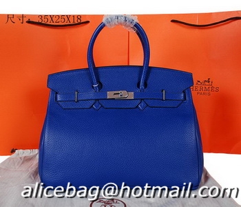 Low Price Hermes Birkin 35CM Tote Bag Blue Original Grainy Leather H35 Silver