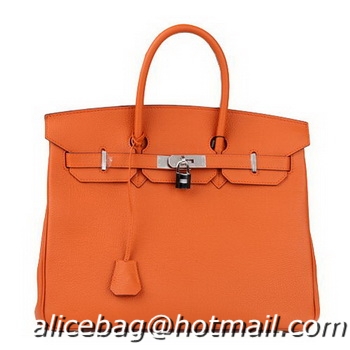 Top Quality Hermes Birkin 35CM Tote Bag Orange Original Leather H35 Silver