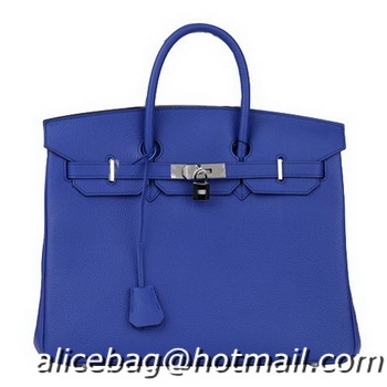 Popular Hermes Birkin 35CM Tote Bag Blue Original Leather H35 Silver