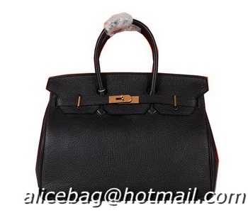 Low Cost Hermes Birkin 35CM Tote Bag Black Original Grainy Leather H35 Gold