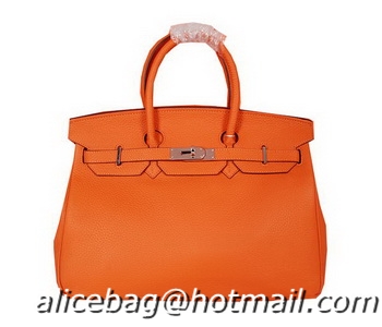 Good Quality Hermes Birkin 35CM Tote Bag Orange Original Grainy Leather H35 Silver