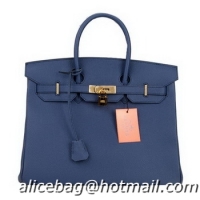 Discounts Hermes Birkin 35CM Tote Bag Dark Blue Original Leather H35 Gold