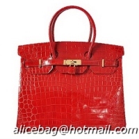 Ladies Free Shippings Hermes Birkin 35CM Tote Bag H35 Red Iridescent Croco Leather Gold