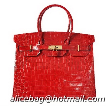 Ladies Free Shippings Hermes Birkin 35CM Tote Bag H35 Red Iridescent Croco Leather Gold