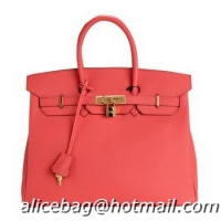 Free Shippings Hermes Birkin 35CM Tote Bag Light Red Original Leather H35 Gold