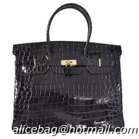 Best Product Hermes Birkin 35CM Tote Bag H35 Black Iridescent Croco Leather Gold