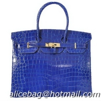 Low Cost Hermes Birkin 35CM Tote Bag H35 Blue Iridescent Croco Leather Gold