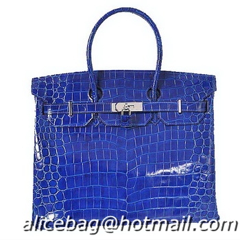 Good Quality Hermes Birkin 35CM Tote Bag H35 Blue Iridescent Croco Leather Silver