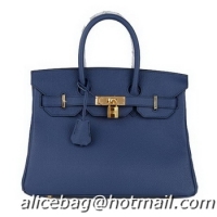 Cheap Hermes Birkin 30CM Tote Bag RoyalBlue Original Leather H30 Gold