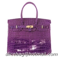 Free Shipping Hermes Birkin 35CM Tote Bag H35 Purple Iridescent Croco Leather Gold