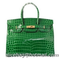 Duplicate Hermes Birkin 35CM Tote Bag H35 Green Iridescent Croco Leather Gold