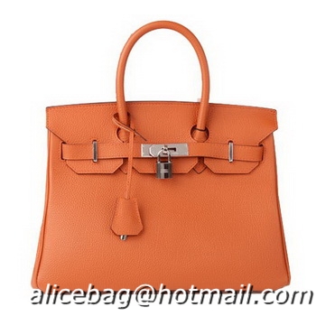 Hot Sale Hermes Birkin 30CM Tote Bag Orange Original Leather H30 Silver