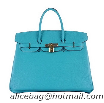 Discounts Hermes Birkin 35CM Tote Bag H6089 Light BLue Grainy Leather Gold