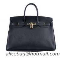 Hermes Birkin 35CM Tote Bag H6089 Black Grainy Leather Gold