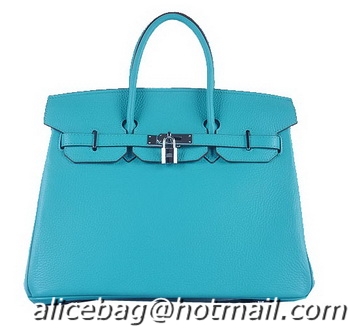 Free Shippings Hermes Birkin 35CM Tote Bag H6089 Light Blue Grainy Leather Silver