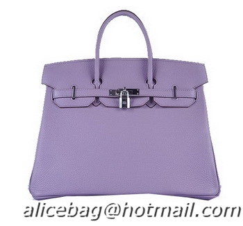 Particularly Recommended Hermes Birkin 35CM Tote Bag H6089 Lavender Grainy Leather Silver