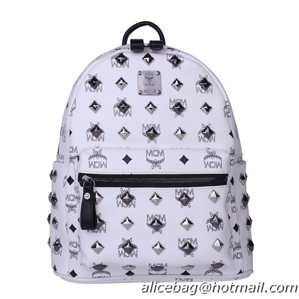 MCM Stark Studded Small Backpack MC2089S White