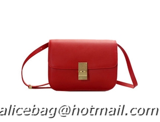 New Style Celine Classic Box 80077 Red Calfskin Leather Small Flap Bag