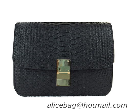 Good Quality Celine Classic Box Small Flap Bag Snake Leather 11042 Black