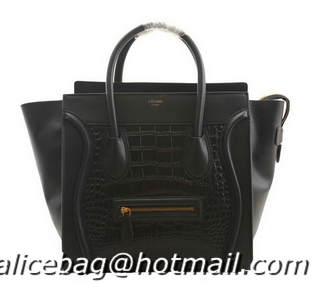 Best Free Shippings Celine Luggage Medium Shopper Bag Croco Leather 98170 Black